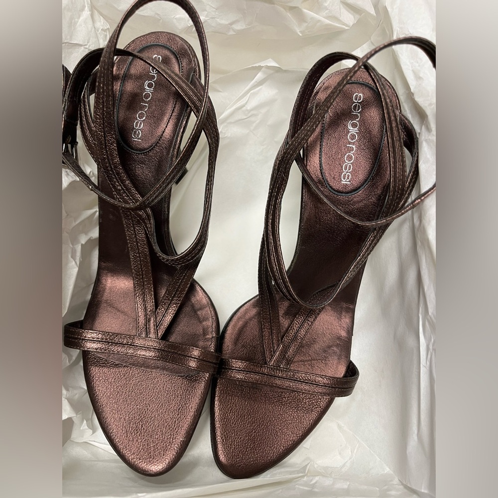 Sergio Rossi Bronze/Moca Strappy Sandals/Heels - Size 38 1/2